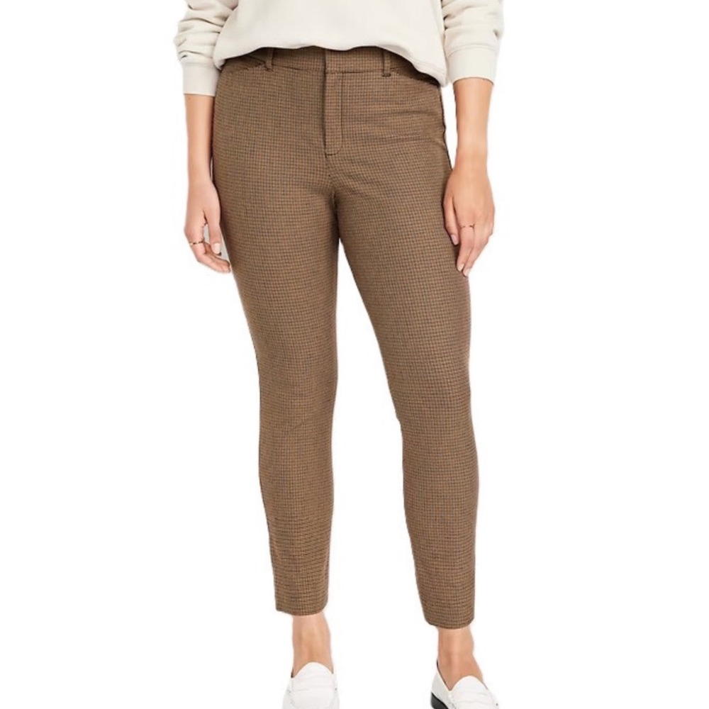 Old Navy Pixie Skinny High Rise Ankle Pants Brown Houndstooth Plaid Womens 2 NEW